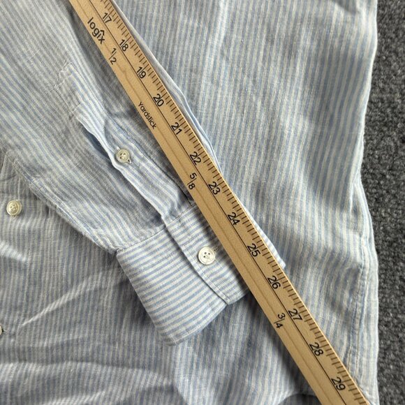 Eleventy Button Up Shirt Striped Blue White Long Sleeve Linen Woven Medium Adult - Picture 10 of 15